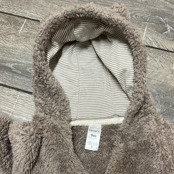 Carter's Furry Brown Bear Zip Up Footed Outfit Infant Size 9 Months - Picture 7 of 8